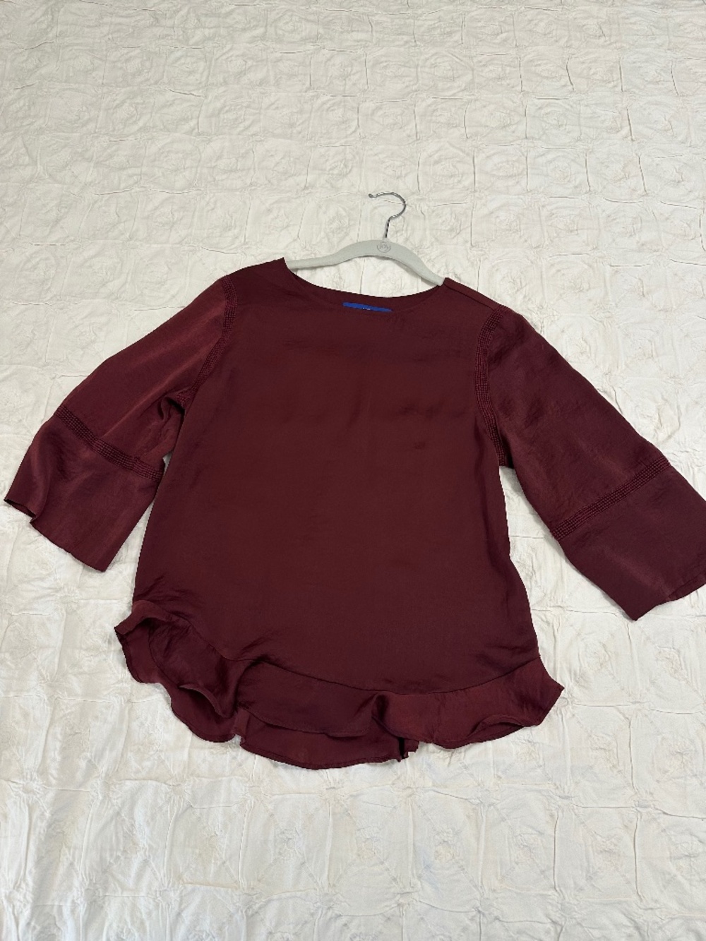 APT 9 silky burgundy blouse 3/4 sleeve, size XS